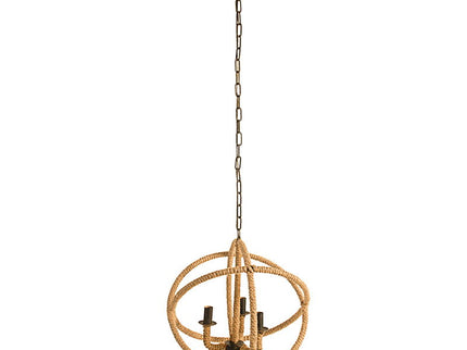 3 Light Farmhouse Chandelier, Rope Chandelier Globe Hanging Light Fixture With With Adjustable Chain For Kitchen, Bulb Not Included - Beige Brown
