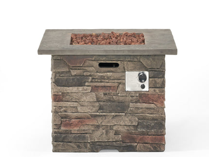 Classic Design Square Fire Pit With Top And 40, 000 Btu Heat Output - Stone Gray