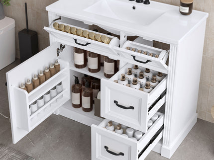 Modern Bathroom Vanity With Sink, 4 Drawers, Soft-Close Door, Adjustable Shelf