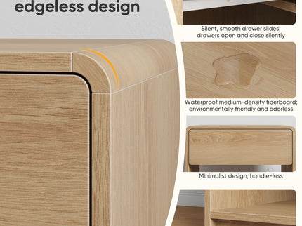 Bedside Table With Storage Drawers And Open Shelves (Set of 2) - Oak