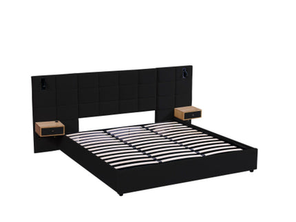 Upholstered Hydraulic Platform Bed With Storage Shelves, Reading Lamps, USB Port