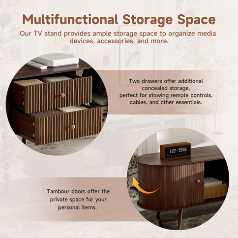 70" TV Stand With Tambour Doors And Fluted Drawers - Dark Brown