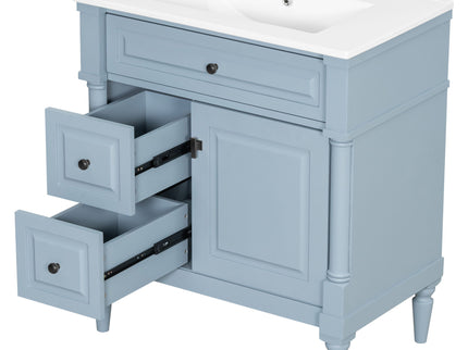 Modern Bathroom Vanity With Sink, Freestanding Cabinet With Flip Drawer & Adjustable Shelf