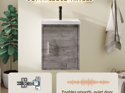 Floating Bathroom Vanity Combo, Wall Mounted Cabinet With Sink & Soft Close Doors For Small Bathrooms