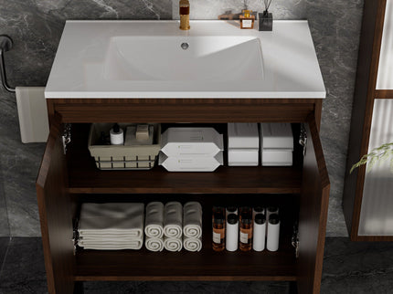 Bathroom Vanity With Ceramic Sink, Floor-Standing Design, Soft-Closing Drawers
