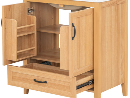 Elegant Fluted Bathroom Vanity With Sink, Soft Close Doors & Drawer