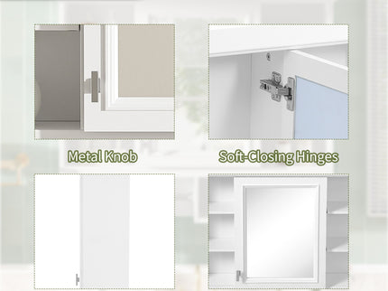 Wall Mount 2 In 1 Mirror Cabinet With Adjustable Shelves, Open Storage, For Bathroom Vanity - White