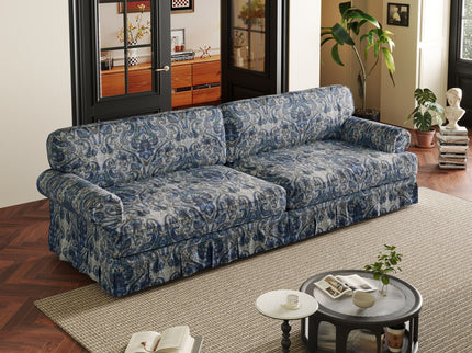 Luxuriously Comfortable Cloud Couch Sofa With Elegant Rolled Arms & Pleated Skirt Design