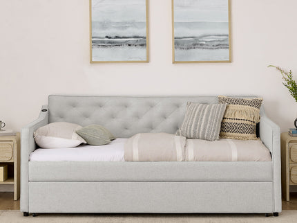 Daybed With Pop Up Trundle And USB Charging Armrest