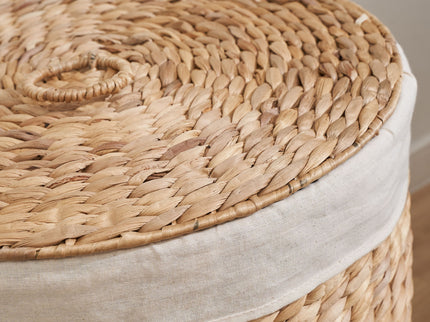 Round Tall Water Hyacinth Woven Wicker Laundry Hamper With Lid - For Clothes, Toys And Book Storage With Removable Liner - 15" X 15" X 20" - Natural Brown