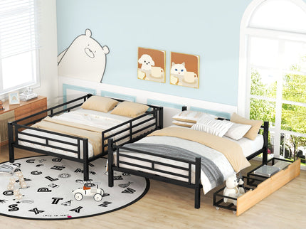 Full Size Convertible Bunk Bed With 2 Drawers Durable - Black
