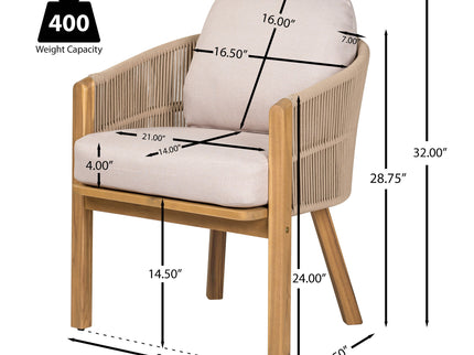 Grotta - Outdoor Dining Arm Chair (Set of 2) - Teak / Beige