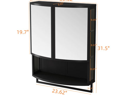 Arched Glass Double Door Wardrobe With Shatterproof Mirror, Open Shelf & Towel Rack
