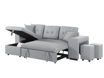 Daniel - Upholstered Reversible Sectional With Pull Out Loveseat - Light Gray