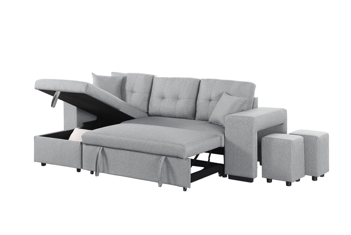 Daniel - Upholstered Reversible Sectional With Pull Out Loveseat - Light Gray