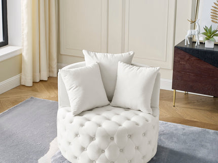 Modern Upholstered Swivel Chair With Button Tufted Design And Movable Wheels
