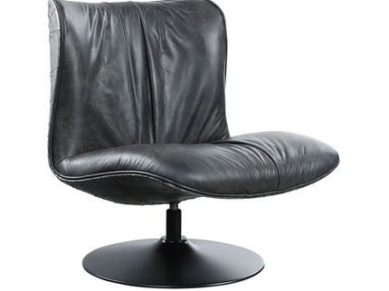 Piotr - Top Grain Leather Accent Chair With Swivel - Black