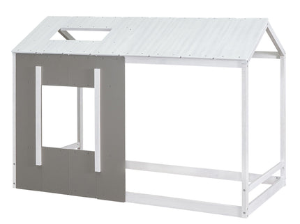 Twin Size House Platform Bed With Roof And Window - Natural / White