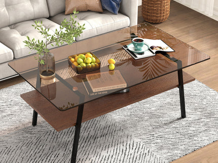 Rectangle Coffee Table, Tempered Glass Tabletop Modern Table For Living Room