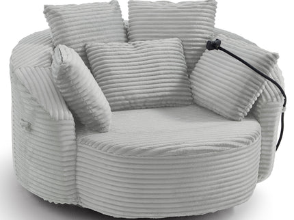 Swivel Accent Barrel Chair With Adjustable Phone Holder, 5 Pillows For Living Room