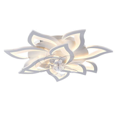 32" Flower Ceiling Fan With LED Dimmable Light, Low Profile Flush Mount Fan With Remote Control, 6 Speeds