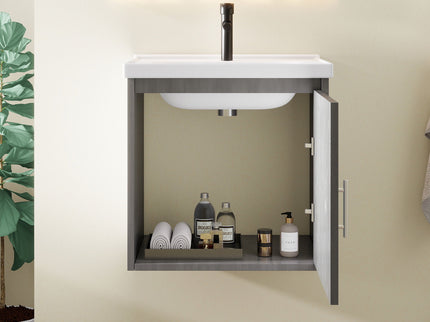 Floating Bathroom Vanity Combo, Wall Mounted Cabinet With Sink & Soft Close Doors For Small Bathrooms