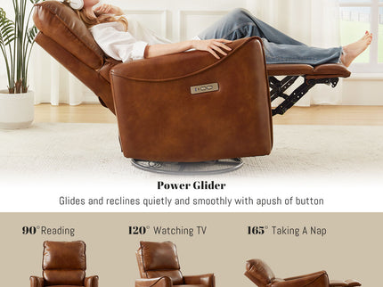 Electric Recliner Chair With Rocker And Swivel Function - Brown