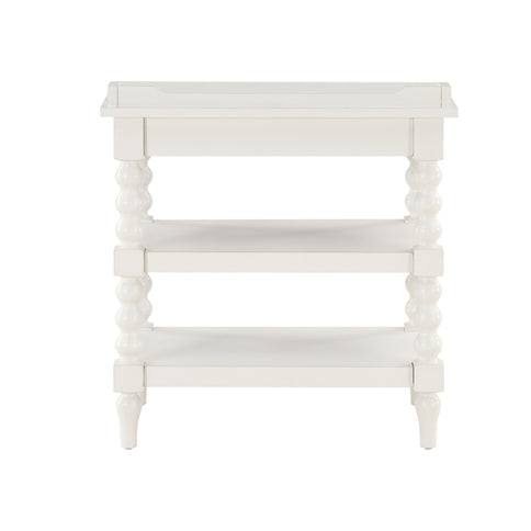 Aria - Nightstand With Styling, 2 Shelves, Pull Out Tray, Spool Turned Legs - Antique White