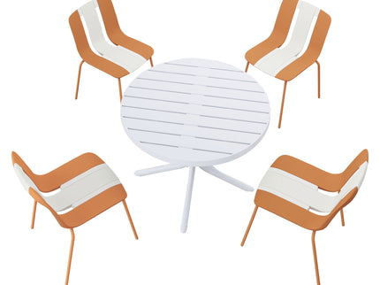 4 Piece Set Of Modern Striped Color Blocking Single Chairs With Round Table