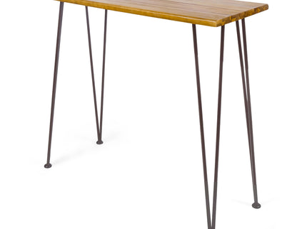 Outdoor Bar Table With Wood Tabletop And Iron Hairpin Legs - Black / Teak