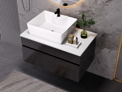 Floating Bathroom Vanity With Sink For Small Bathroom - White / Black