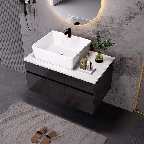 Floating Bathroom Vanity With Sink For Small Bathroom - White / Black