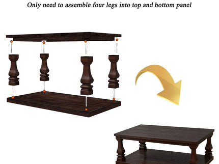 Rectangular Coffee Table With Open Storage Shelf For Living Room - Espresso