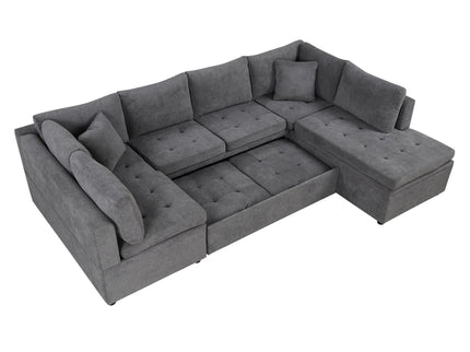 Oversized Sectional Sofa U-Shaped Sofa Couch Pull-Out Sofa Bed With Two Throw Pillows For Living Room