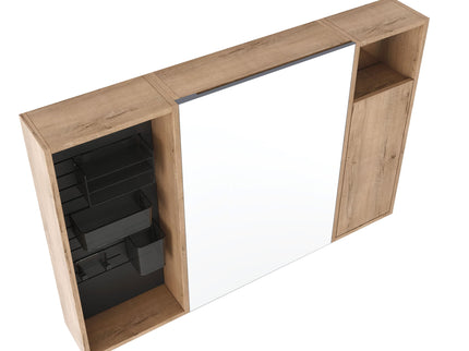 Wall Mounted Bathroom Mirror Cabinet With Soft Close Door, Storage Cabinet - Imitative Oak