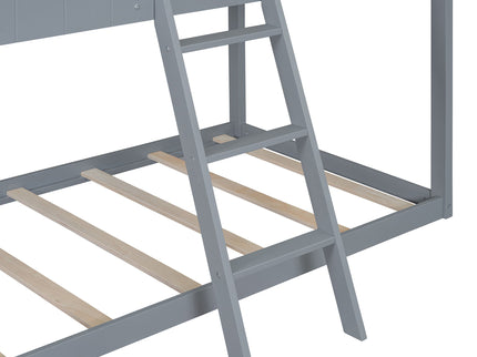 Twin Over Twin Bunk Bed With Roof, Window, Guardrail, Ladder