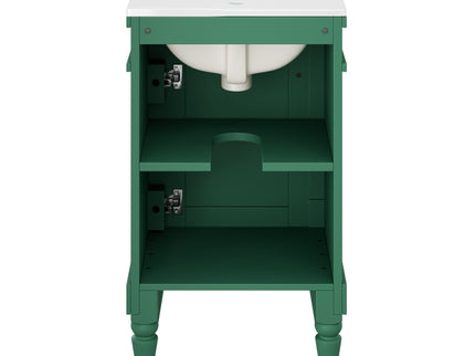 Bathroom Vanity With Sink, Compact Storage Cabinet With Door, Adjustable Shelf, Rectangular Style - Green