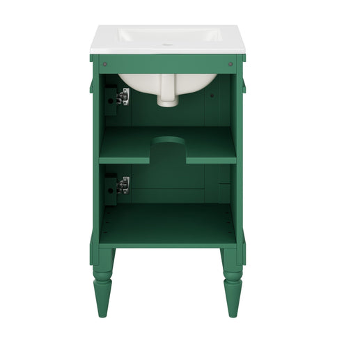 Bathroom Vanity With Sink, Compact Storage Cabinet With Door, Adjustable Shelf, Rectangular Style - Green