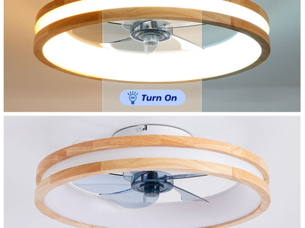 Ceiling Fans With LED Light Source And Remote Control, 3000 - 6500K Dimmable, 6 Speeds, Quiet DC Motor For Living Room - Natural Wood / White