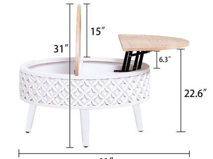 Round Coffee Table With Storage - White / Light Oak