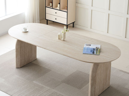 Oval Extendable Dining Table With Dual Pillar Design - Off White