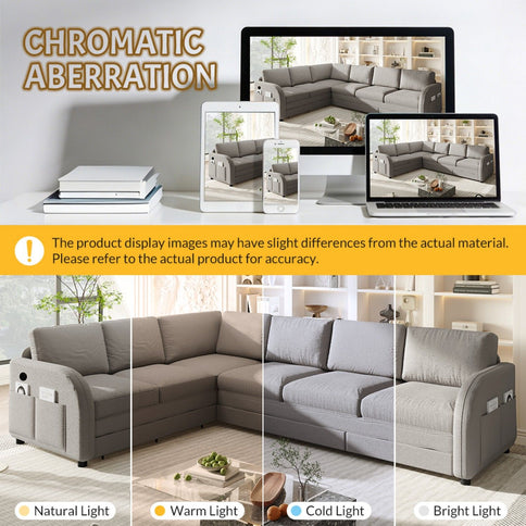 L-Shaped Couch With Pull-Out Bed, Convertible Sleeper Sofa With Side Pocket & USB Port