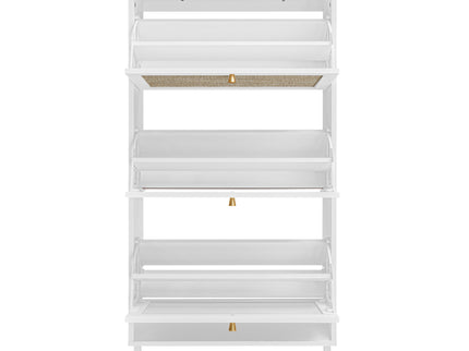 Modern Rattan 3 Door Shoe Rack Cabinet For Entryway