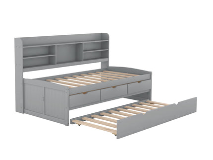 Captain Bed With Built In Bookshelves, 3 Storage Drawers, And Trundle