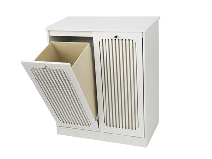 Louvered Flip Top Laundry Cabinet With Dual Fabric Baskets - White
