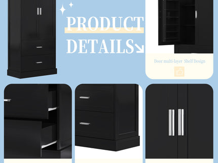 Tall Bathroom Storage Cabinet With 2 Doors And Drawers, Adjustable Shelf