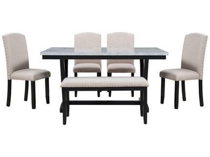 6 Piece Dining Set With V - Legs - White