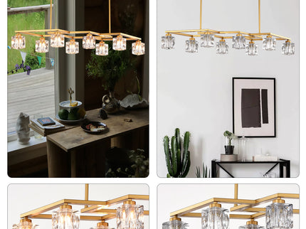 Crystal Chandelier For Dining Room, 8 Light Kitchen Chandelier Light Fixture Modern Metal Industrial Chandeliers For Farmhouse Entryway Living Room (8*G9 Bulbs Included) - Matte Gold