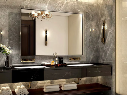 40X30" Silver Rectangular Wall-Mounted Beveled Bathroom Mirror, Square Angle Metal Frame Wall Mounted Bathroom Mirrors For Wall (Horizontal & Vertical) - Silver