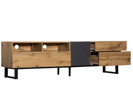 TV Stand For 80'' TV With Double Storage Space, Media Console Table With Drop Down Door